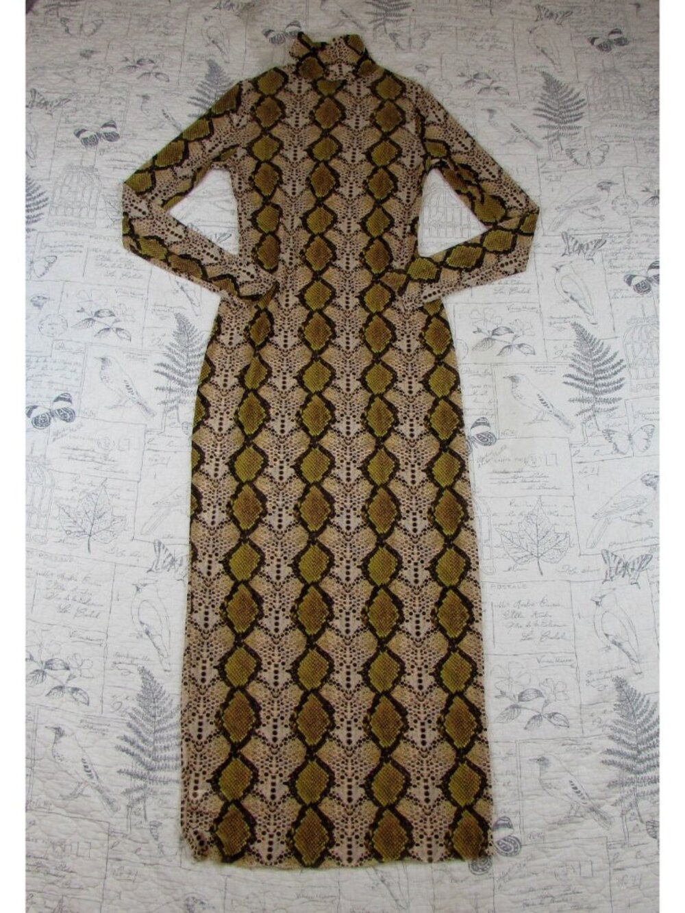 NEW $119 AFRM Dress Snake Print sexy Turtleneck Mesh Sheer Lined Long Slv M